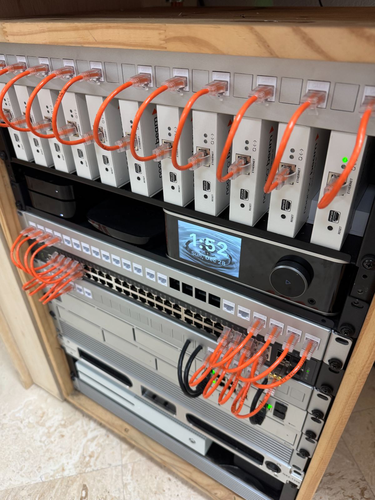 The same rack from the side, showing its cable dressing
