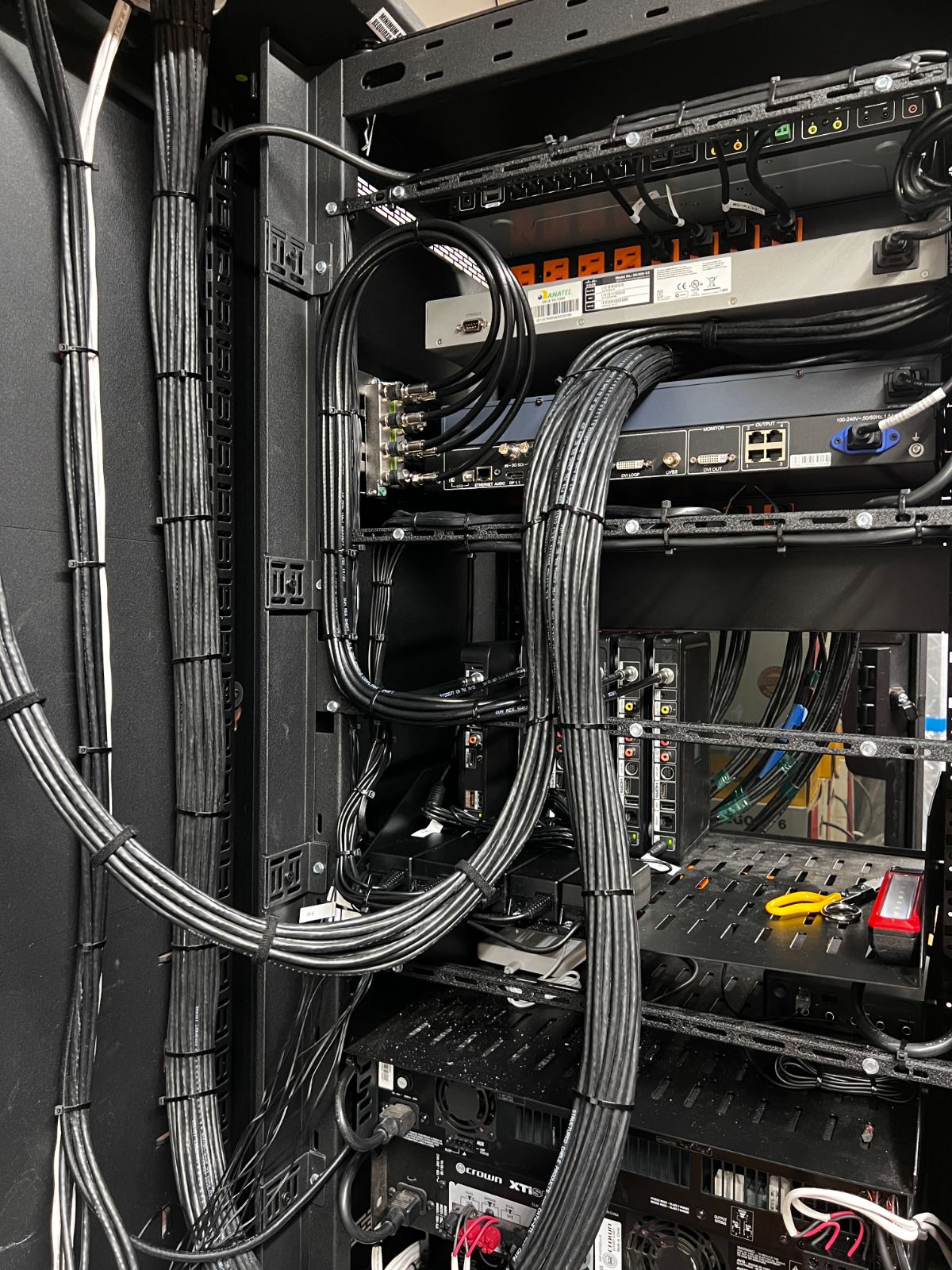 The rear of a rack, dressed and terminated